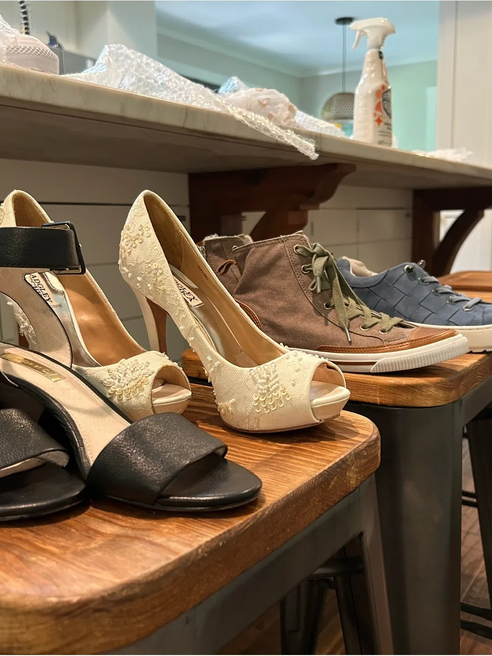 Women’s 4 Pair Shoe Bundle - Peep Toe Stiletto, Strappy Sandal, 2 Pair Sneakers